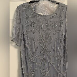 Pisarro Nights beaded sheath gown. Lt Blue. NWT